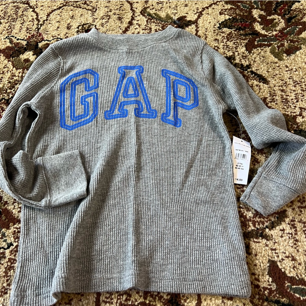 Gap Boys Cotton Thermal Gray & Blue Long Sleeve Tee NEW NWT